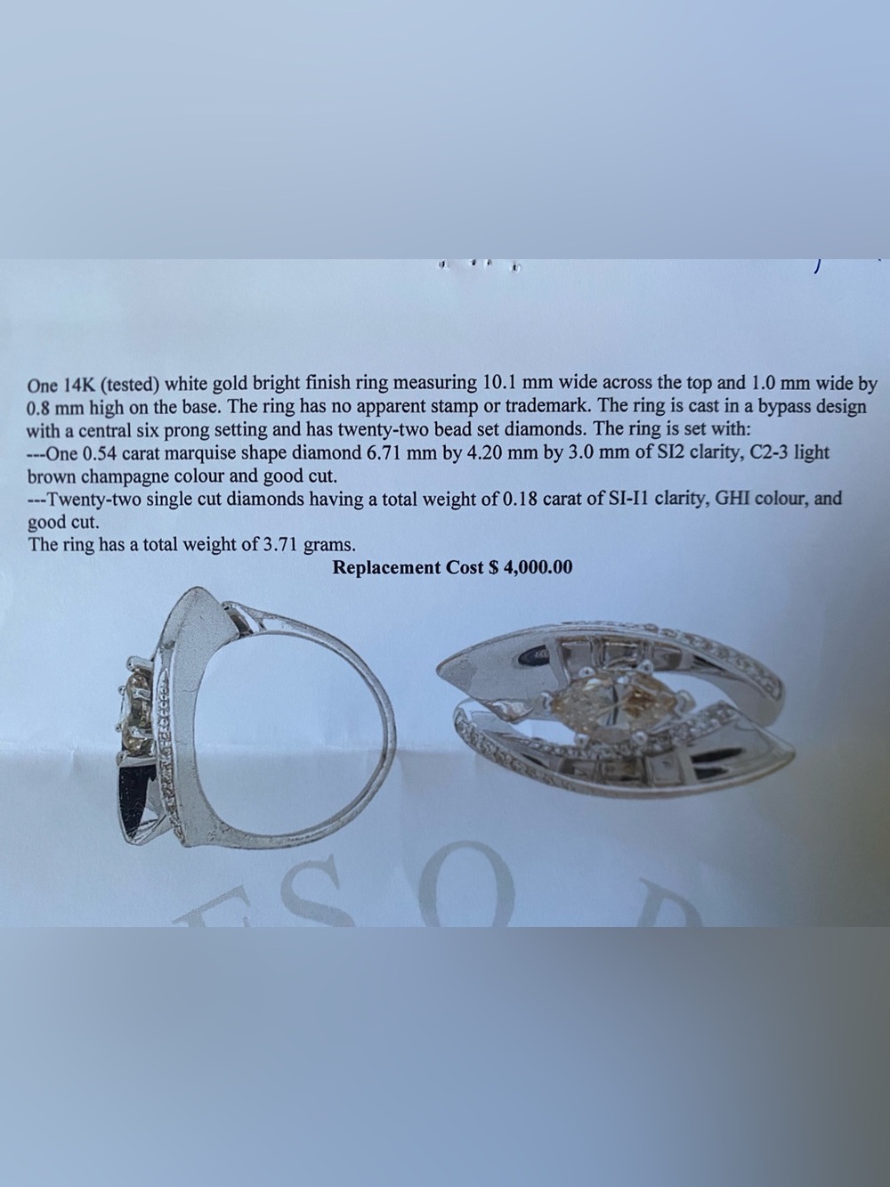 10K White Gold Earth-Mined Champagne Diamond Ring .72 tdw (size 4.5)